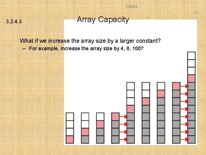 Stacks 41 3. 2. 4. 3 Array Capacity What if we increase the array