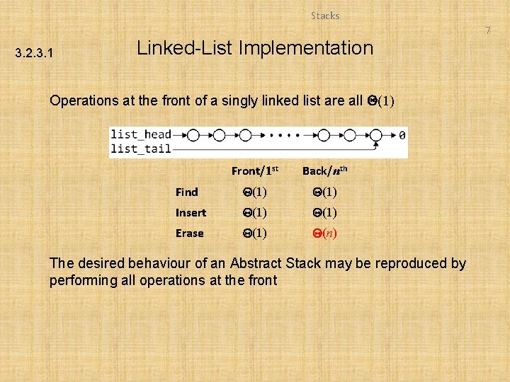 Stacks 7 3. 2. 3. 1 Linked-List Implementation Operations at the front of a