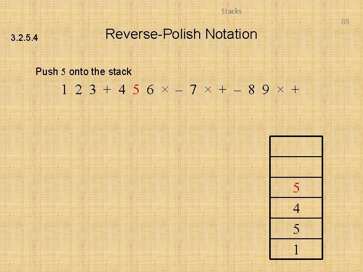 Stacks 85 3. 2. 5. 4 Reverse-Polish Notation Push 5 onto the stack 1