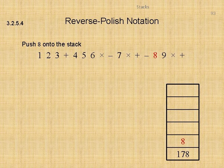 Stacks 93 3. 2. 5. 4 Reverse-Polish Notation Push 8 onto the stack 1