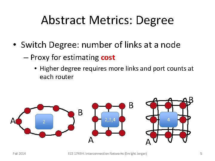 Abstract Metrics: Degree • Switch Degree: number of links at a node – Proxy Abstract Metrics: Degree • Switch Degree: number of links at a node – Proxy