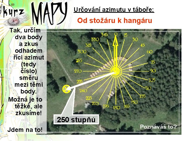 Určování azimutu v táboře: Od stožáru k hangáru Tak, určím dva body a zkus