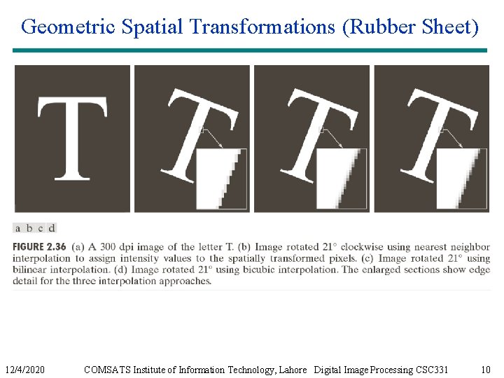 Geometric Spatial Transformations (Rubber Sheet) 12/4/2020 COMSATS Institute of Information Technology, Lahore Digital Image