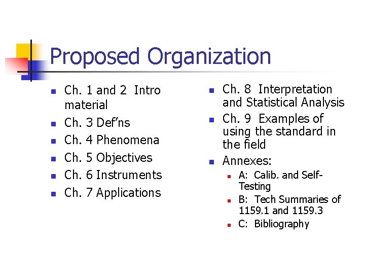 Proposed Organization n n n Ch. 1 and 2 Intro material Ch. 3 Def’ns