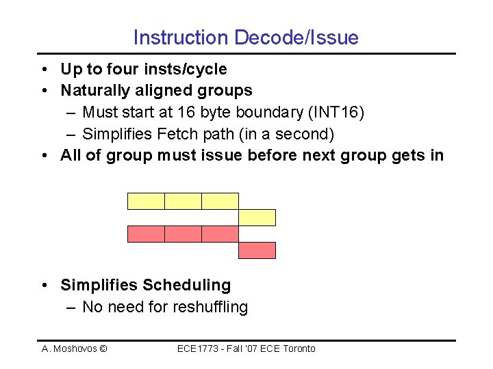Instruction Decode/Issue • Up to four insts/cycle • Naturally aligned groups – Must start