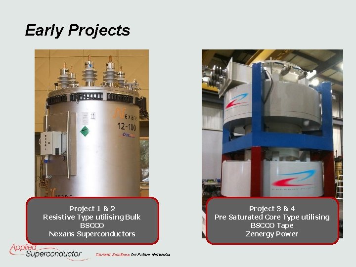 Early Projects Project 1 & 2 Resistive Type utilising Bulk BSCCO Nexans Superconductors Current