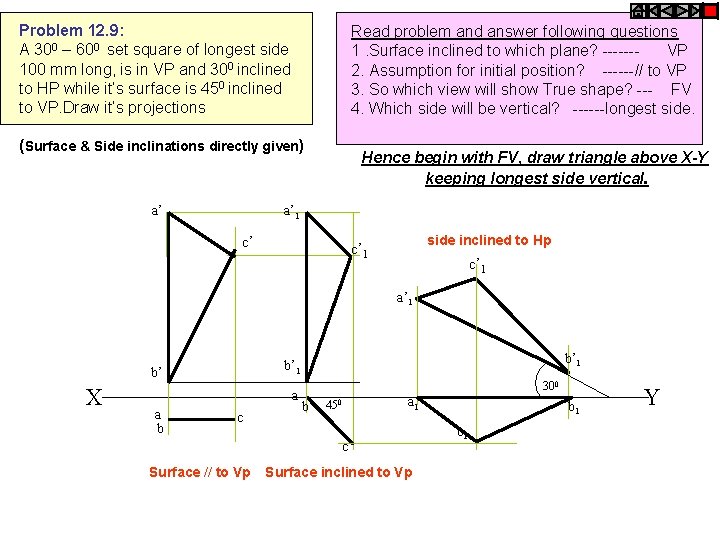 Problem 12. 9: A 300 – 600 set square of longest side 100 mm