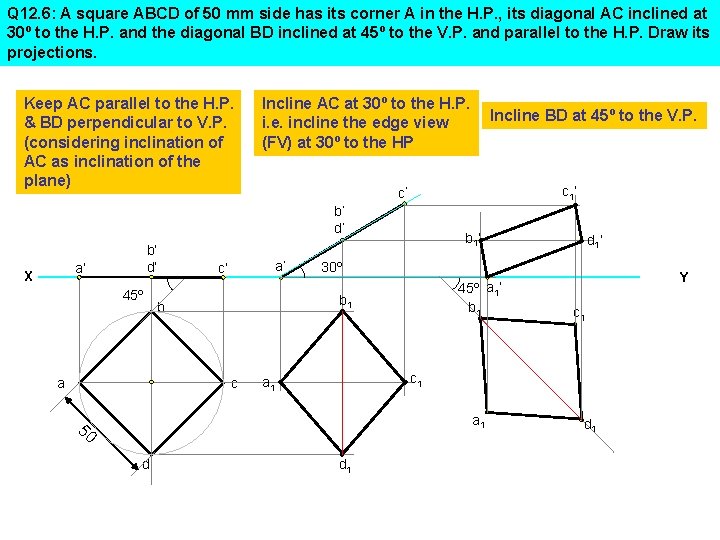 Q 12. 6: A square ABCD of 50 mm side has its corner A