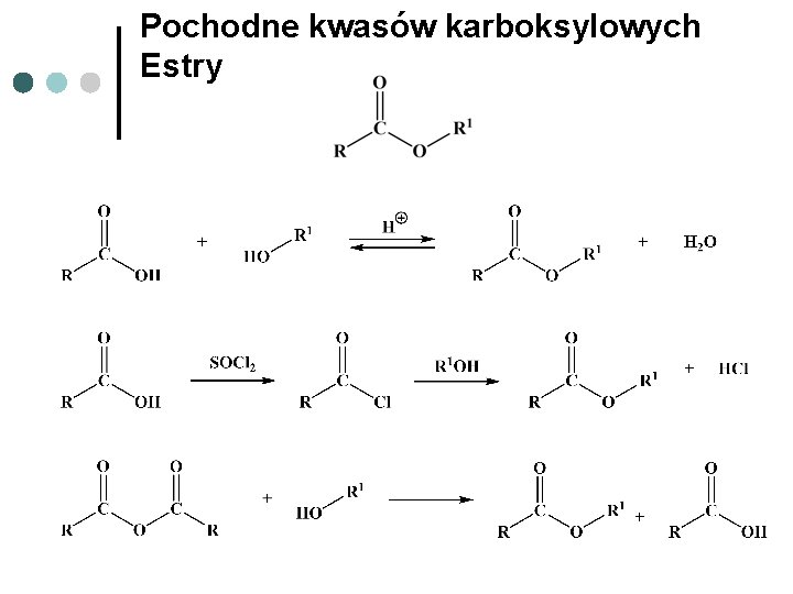 Pochodne kwasów karboksylowych Estry Pochodne kwasów karboksylowych Estry