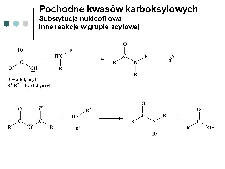 Pochodne kwasów karboksylowych Substytucja nukleofilowa Inne reakcje w grupie acylowej 