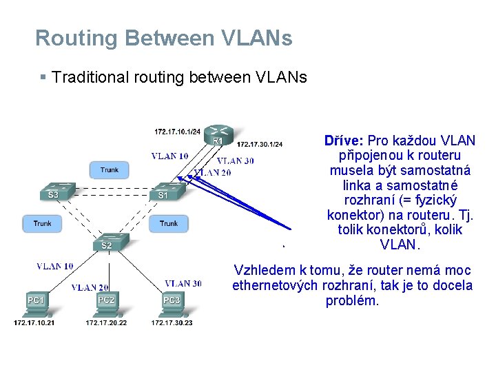 Routing Between VLANs § Traditional routing between VLANs Dříve: Pro každou VLAN připojenou k Routing Between VLANs § Traditional routing between VLANs Dříve: Pro každou VLAN připojenou k