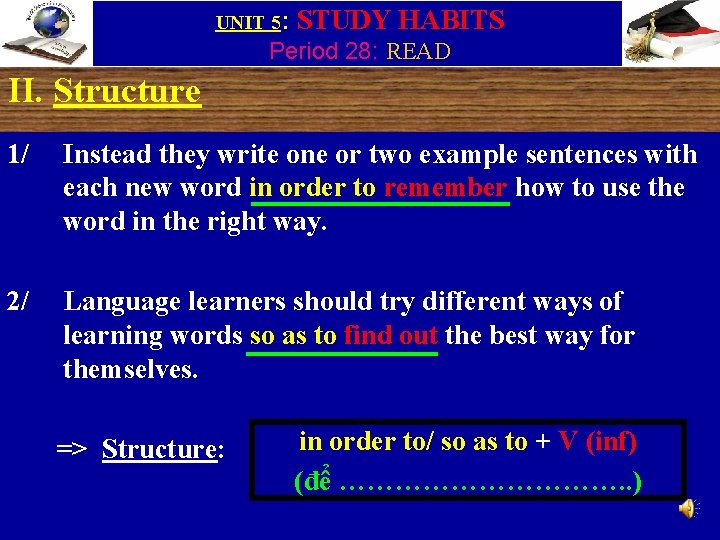 UNIT 5: STUDY HABITS Period 28: READ II. Structure 1/ Instead they write one