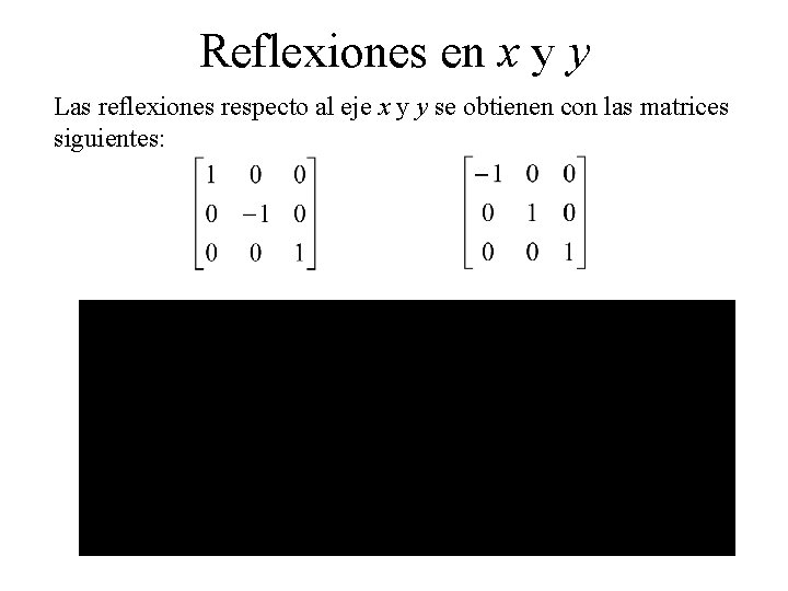 Reflexiones en x y y Las reflexiones respecto al eje x y y se