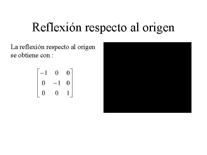 Reflexión respecto al origen La reflexión respecto al origen se obtiene con : 