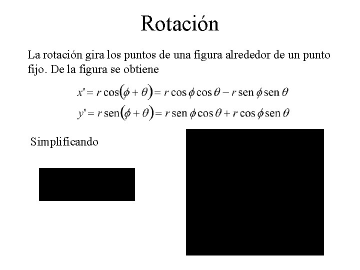 Rotación La rotación gira los puntos de una figura alrededor de un punto fijo.
