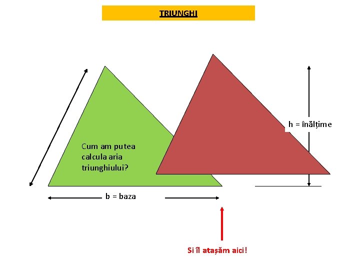 TRIUNGHI h = înălțime Cum am putea calcula aria triunghiului? b = baza Si