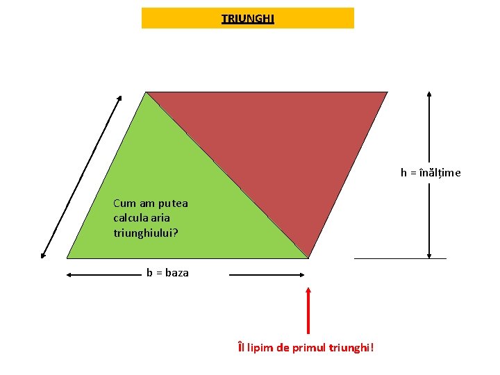 TRIUNGHI h = înălțime Cum am putea calcula aria triunghiului? b = baza Îl