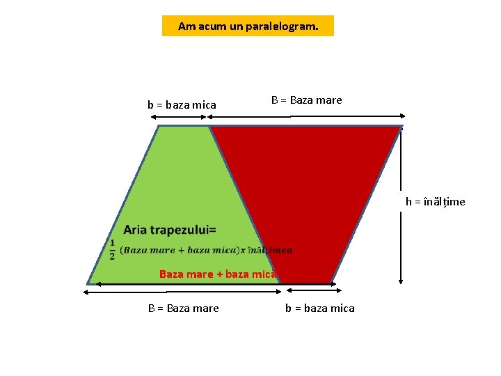Am acum un paralelogram. b = baza mica B = Baza mare h =