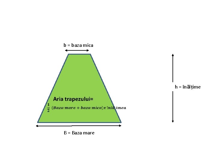 b = baza mica h = înălțime B = Baza mare 