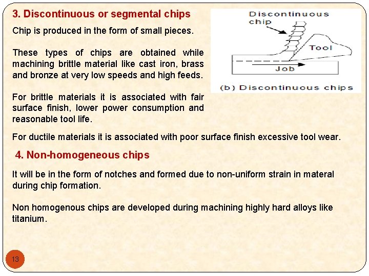 3. Discontinuous or segmental chips Chip is produced in the form of small pieces.