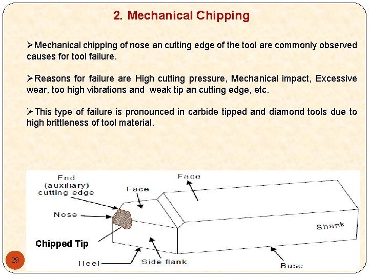 2. Mechanical Chipping ØMechanical chipping of nose an cutting edge of the tool are