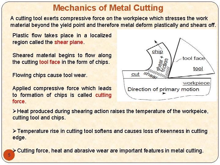 Mechanics of Metal Cutting A cutting tool exerts compressive force on the workpiece which