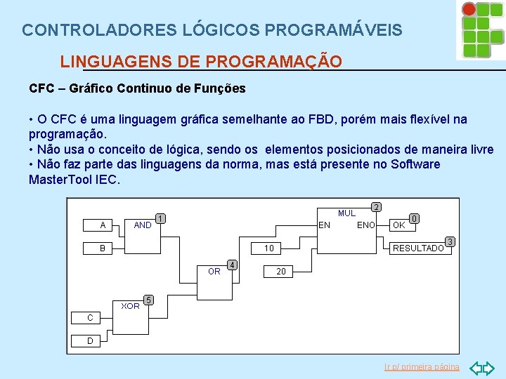 CONTROLADORES LÓGICOS PROGRAMÁVEIS LINGUAGENS DE PROGRAMAÇÃO CFC – Gráfico Continuo de Funções • O