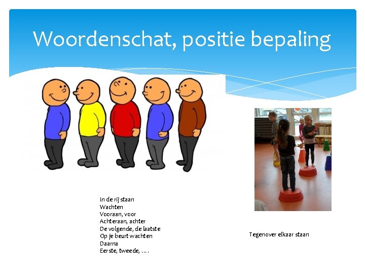 Woordenschat, positie bepaling In de rij staan Wachten Vooraan, voor Achteraan, achter De volgende, Woordenschat, positie bepaling In de rij staan Wachten Vooraan, voor Achteraan, achter De volgende,