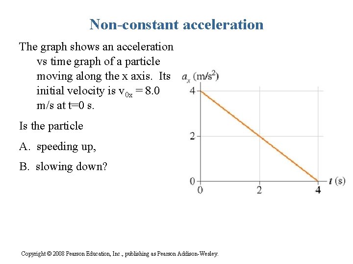 Non-constant acceleration The graph shows an acceleration vs time graph of a particle moving Non-constant acceleration The graph shows an acceleration vs time graph of a particle moving