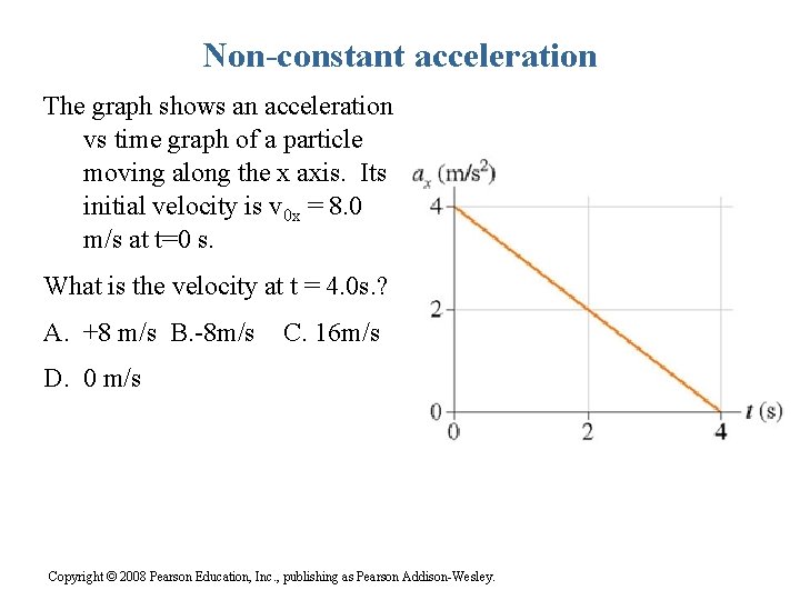 Non-constant acceleration The graph shows an acceleration vs time graph of a particle moving Non-constant acceleration The graph shows an acceleration vs time graph of a particle moving
