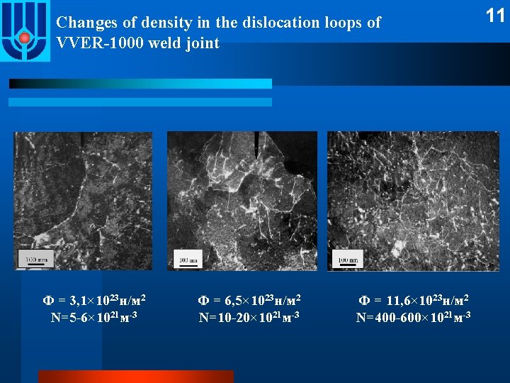 Changes of density in the dislocation loops of VVER-1000 weld joint Ф = 3,