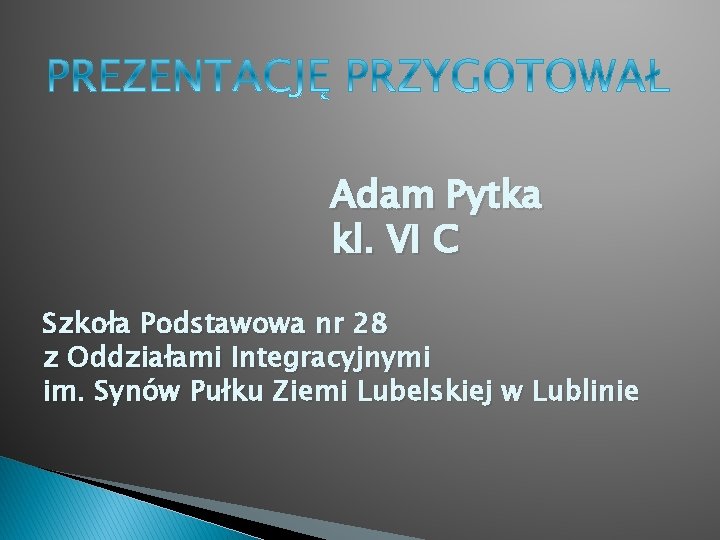 Adam Pytka kl. VI C Szkoła Podstawowa nr 28 z Oddziałami Integracyjnymi im. Synów