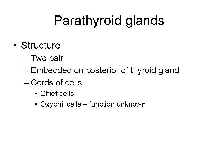 Parathyroid glands • Structure – Two pair – Embedded on posterior of thyroid gland