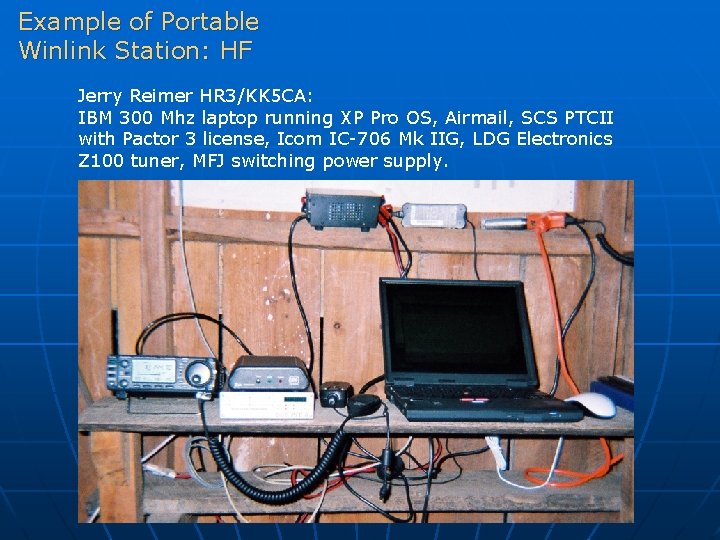 Example of Portable Winlink Station: HF Jerry Reimer HR 3/KK 5 CA: IBM 300 Example of Portable Winlink Station: HF Jerry Reimer HR 3/KK 5 CA: IBM 300