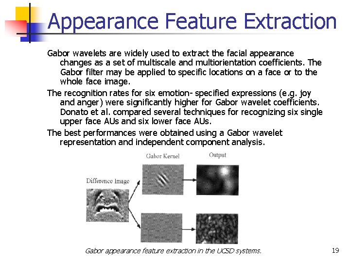 Appearance Feature Extraction Gabor wavelets are widely used to extract the facial appearance changes