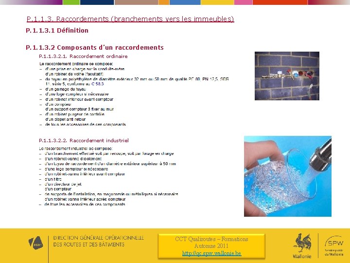 P. 1. 1. 3. Raccordements (branchements vers les immeubles) P. 1. 1. 3. 1