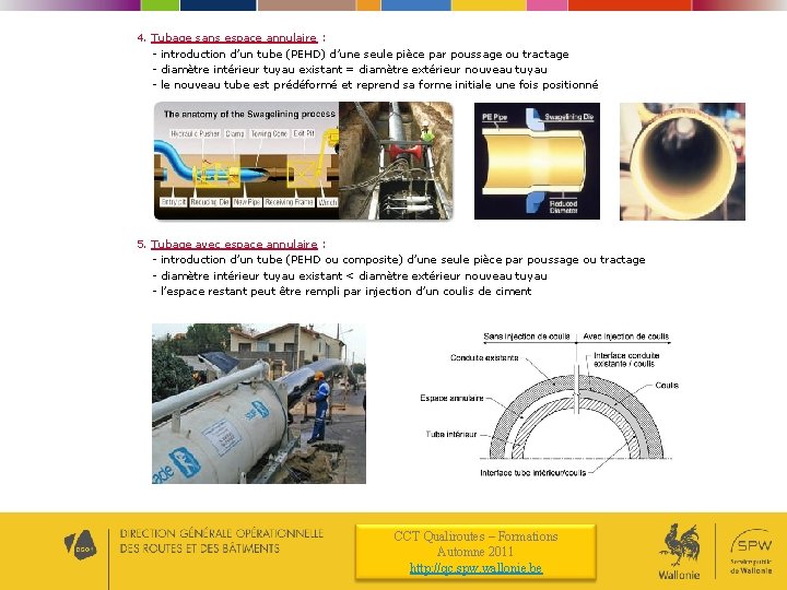 4. Tubage sans espace annulaire : - introduction d’un tube (PEHD) d’une seule pièce