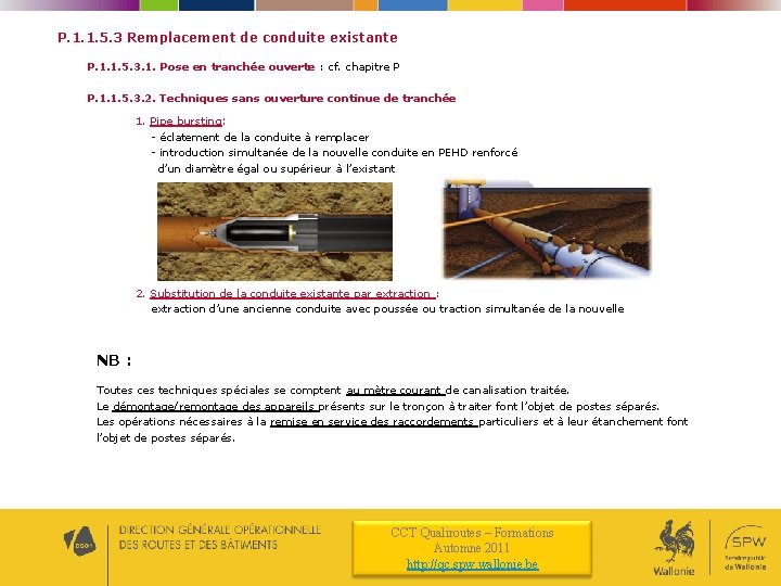 P. 1. 1. 5. 3 Remplacement de conduite existante P. 1. 1. 5. 3.