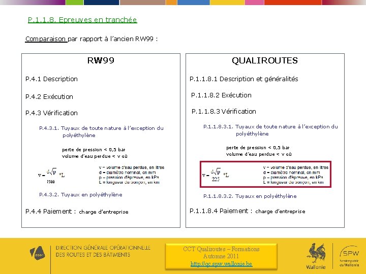 P. 1. 1. 8. Epreuves en tranchée Comparaison par rapport à l’ancien RW 99