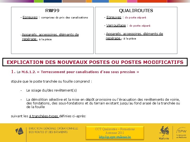 RW 99 - Epreuves : comprises ds prix des canalisations QUALIROUTES - Epreuves :