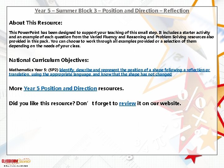 Year 5 – Summer Block 3 – Position and Direction – Reflection About This