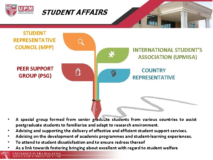 STUDENT AFFAIRS STUDENT REPRESENTATIVE COUNCIL (MPP) PEER SUPPORT GROUP (PSG) • • • INTERNATIONAL