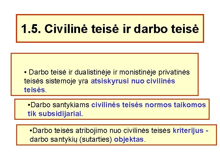 1. 5. Civilinė teisė ir darbo teisė • Darbo teisė ir dualistinėje ir monistinėje