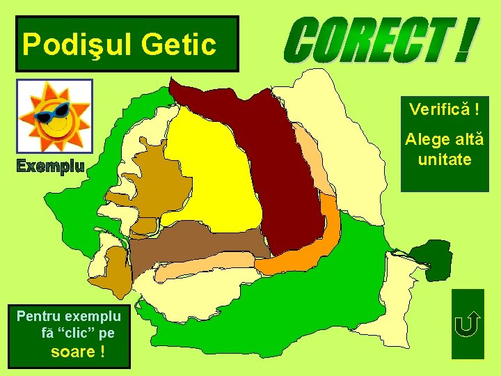 Podişul Getic Verifică ! Alege altă unitate Pentru exemplu fă “clic” pe soare !