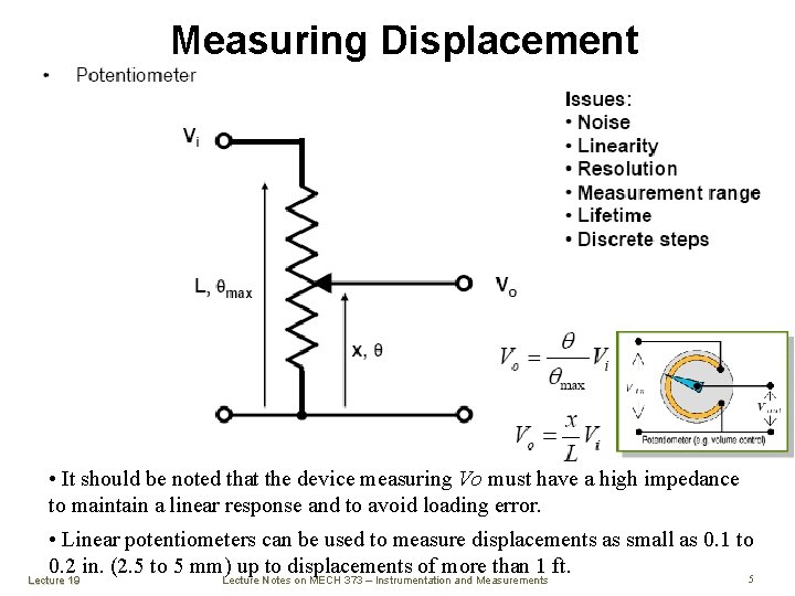 Measuring Displacement • It should be noted that the device measuring Vo must have