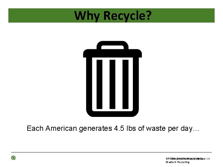 Why Recycle? Each American generates 4. 5 lbs of waste per day… Enterprise Community