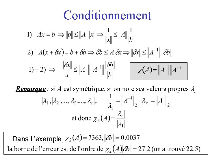 Conditionnement Remarque : si A est symétrique, si on note ses valeurs propres li