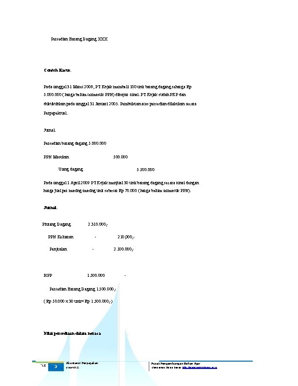 Persedian Barang Dagang XXX Contoh Kasus: Pada tanggal 31 Maret 2009, PT Kojak membeli