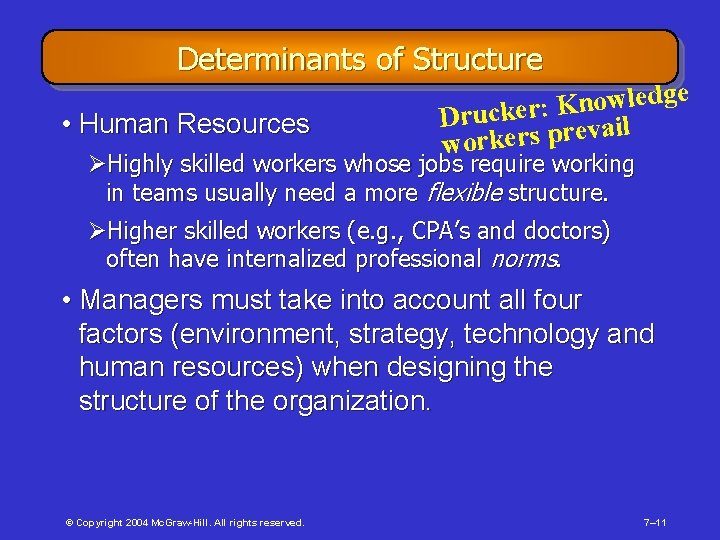 Determinants of Structure • Human Resources e g d e l w o n