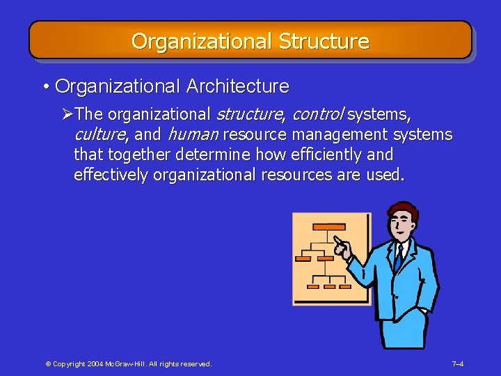Organizational Structure • Organizational Architecture ØThe organizational structure, control systems, culture, and human resource